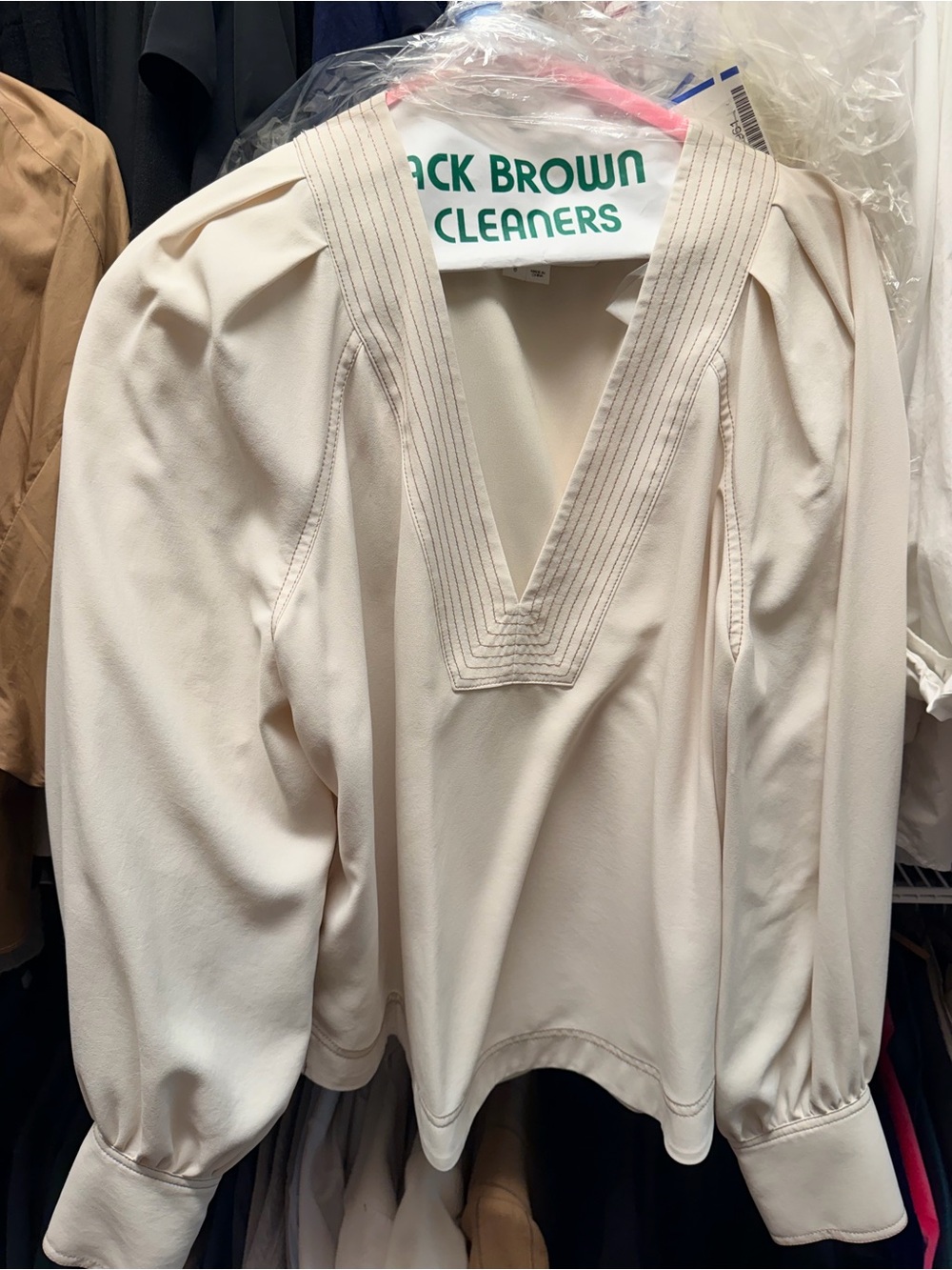 Veronica Beard Cream V-Neck Pintuck Blouse